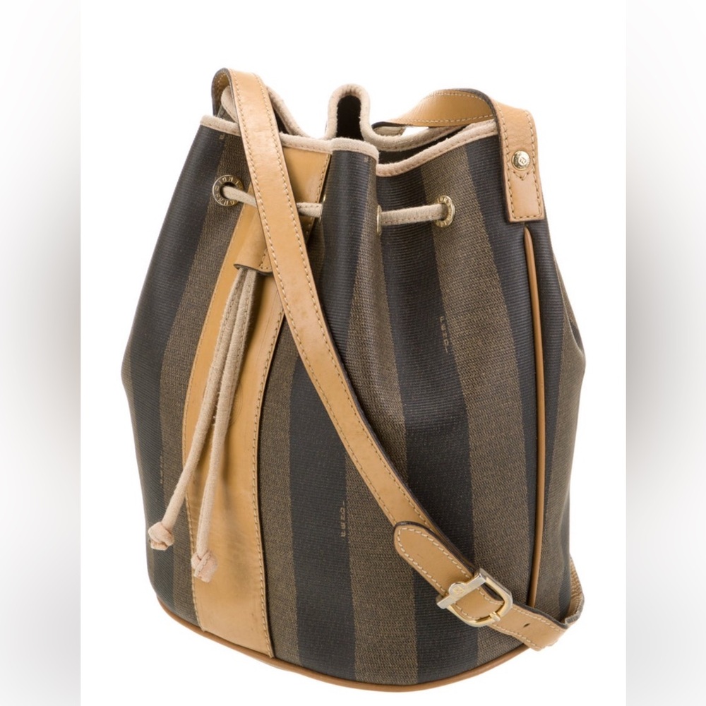 Fendi Tan and Brown Striped Shoulder Bag